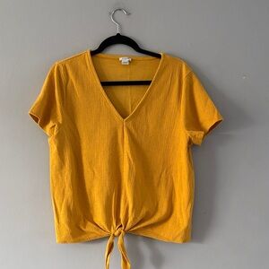 J. Crew Yellow V-Neck Tie-Front Tee